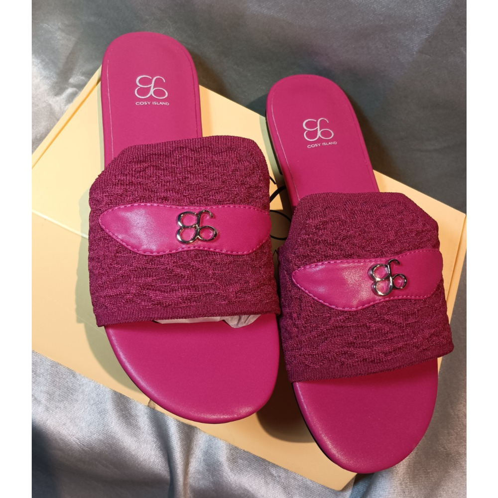 Cosy Island Hot Pink Slide Sandals 8 NIB Comfort Slip-On Summer Shoes - Picture 2 of 5